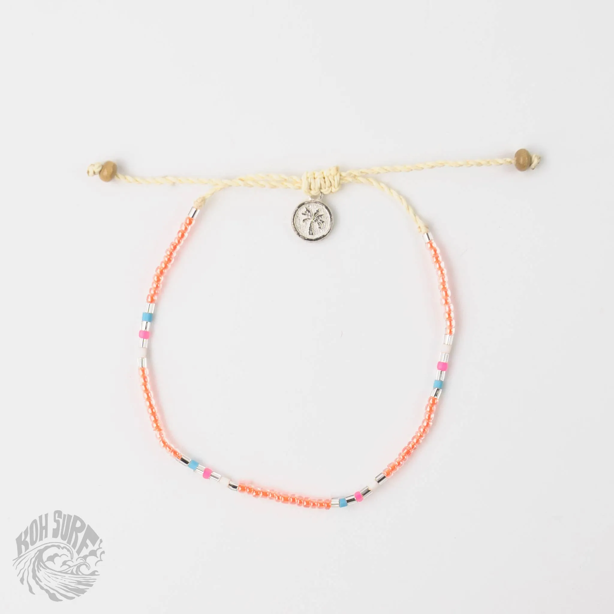 Pineapple Island -  Alila Dainty Beaded Anklet, Beach Anklet by Koh Surf: White & Pink