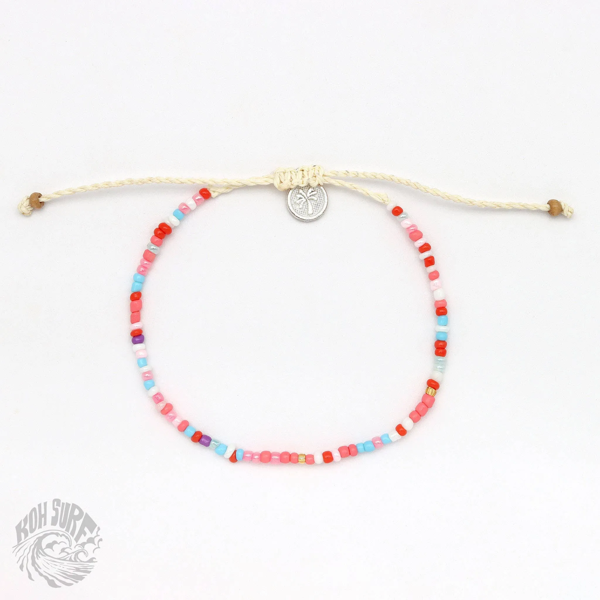 Pineapple Island -  Alila Dainty Beaded Anklet, Beach Anklet by Koh Surf: White & Pink