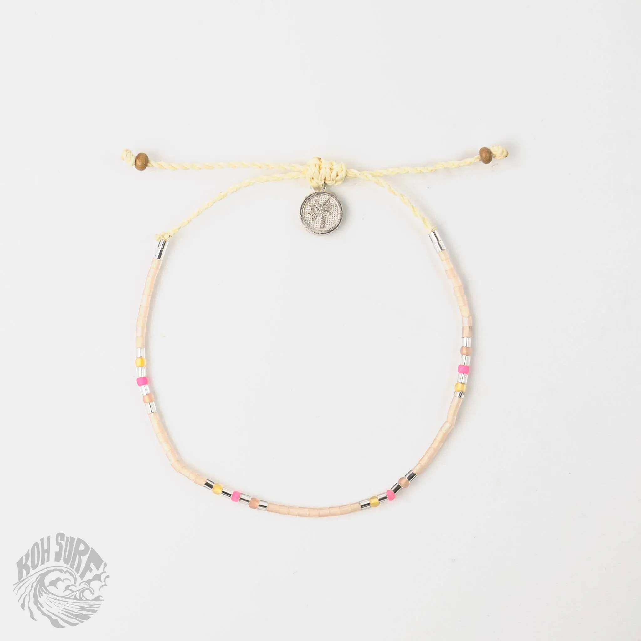 Pineapple Island -  Alila Dainty Beaded Anklet, Beach Anklet by Koh Surf: White & Pink