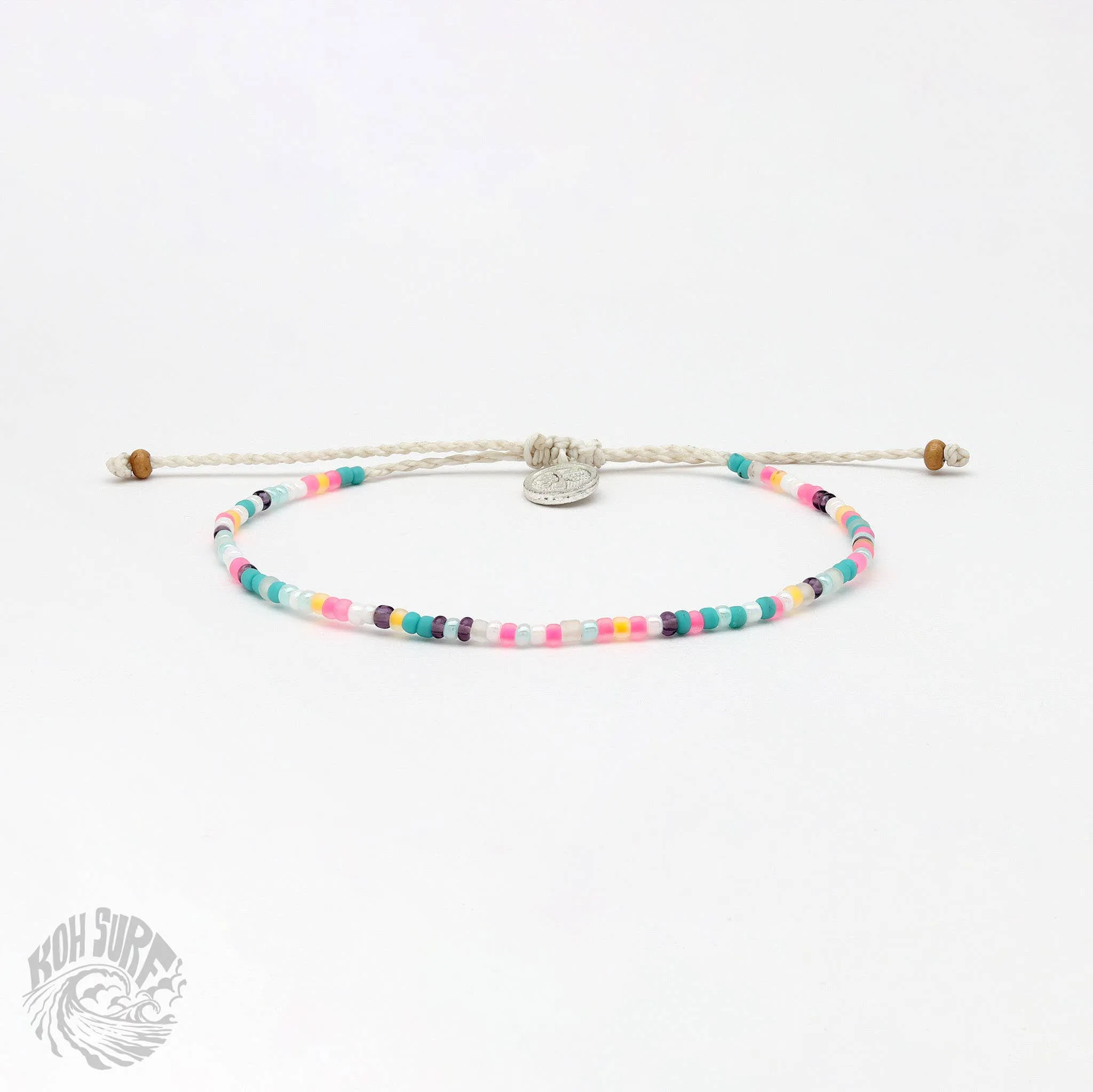 Pineapple Island -  Alila Dainty Beaded Anklet, Beach Anklet by Koh Surf: White & Pink