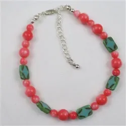 Pink & Green Gemstone Anklet