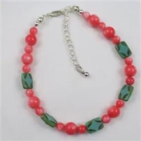 Pink & Green Gemstone Anklet