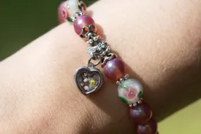 Pink Flower Bead Healing Bracelet with Cremation Ashes