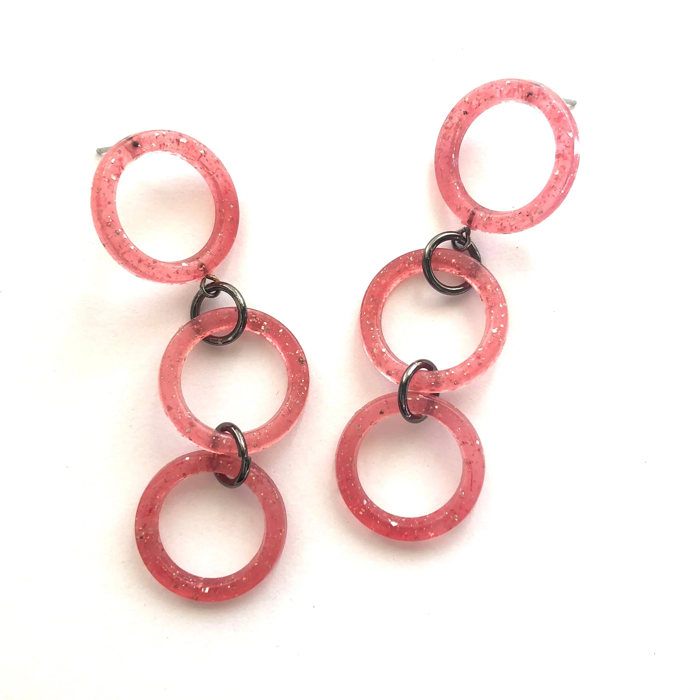 Pink Glitter Tri Dot Donut Earrings