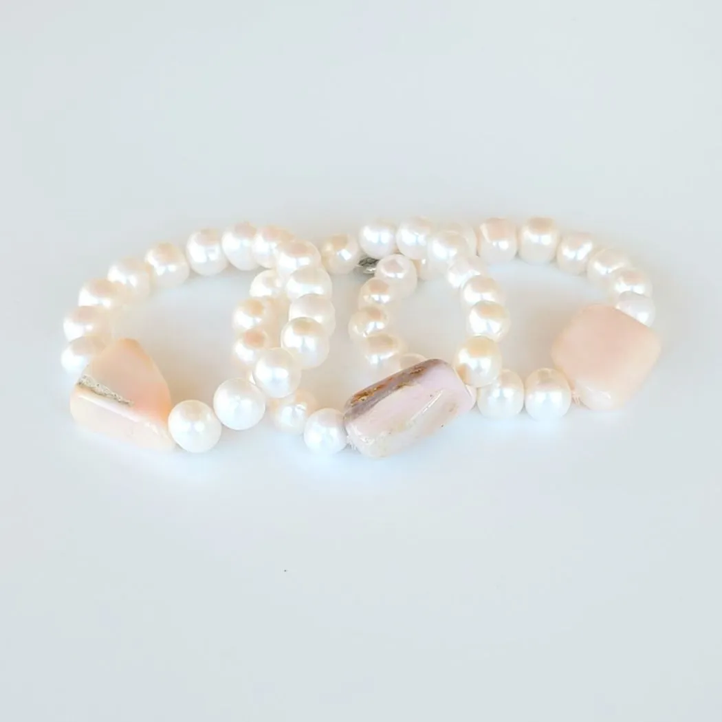 Pink Peruvian Opal & Pearl Stretch Bracelet Choice