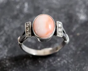 Pink Vintage Ring - Natural Coral Ring - Coral Silver Ring