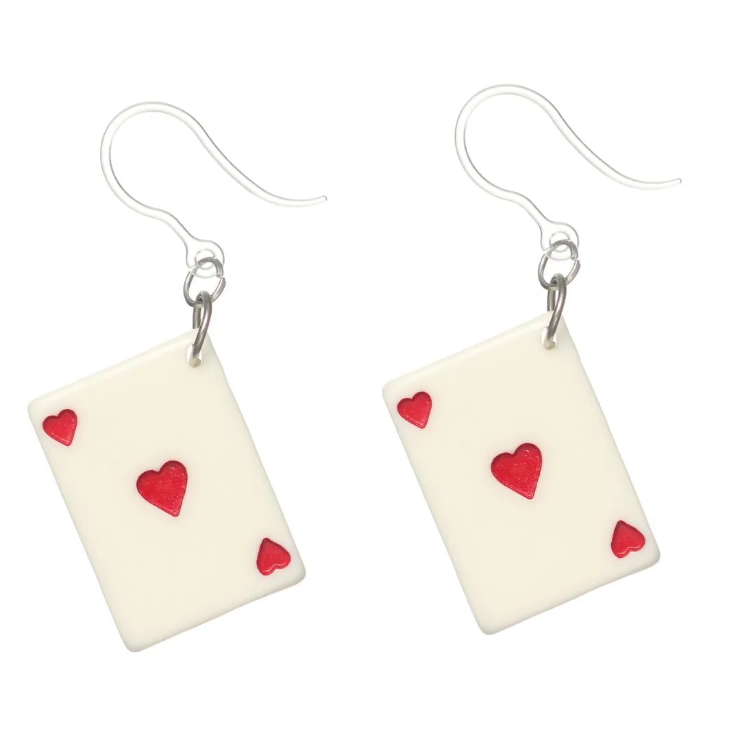 Playing Card Dangles Hypoallergenic Earrings for Sensitive Ears Made with Plastic Posts