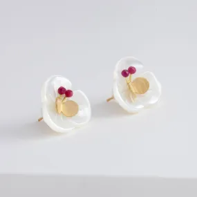 Plum flower ruby butterfly earrings