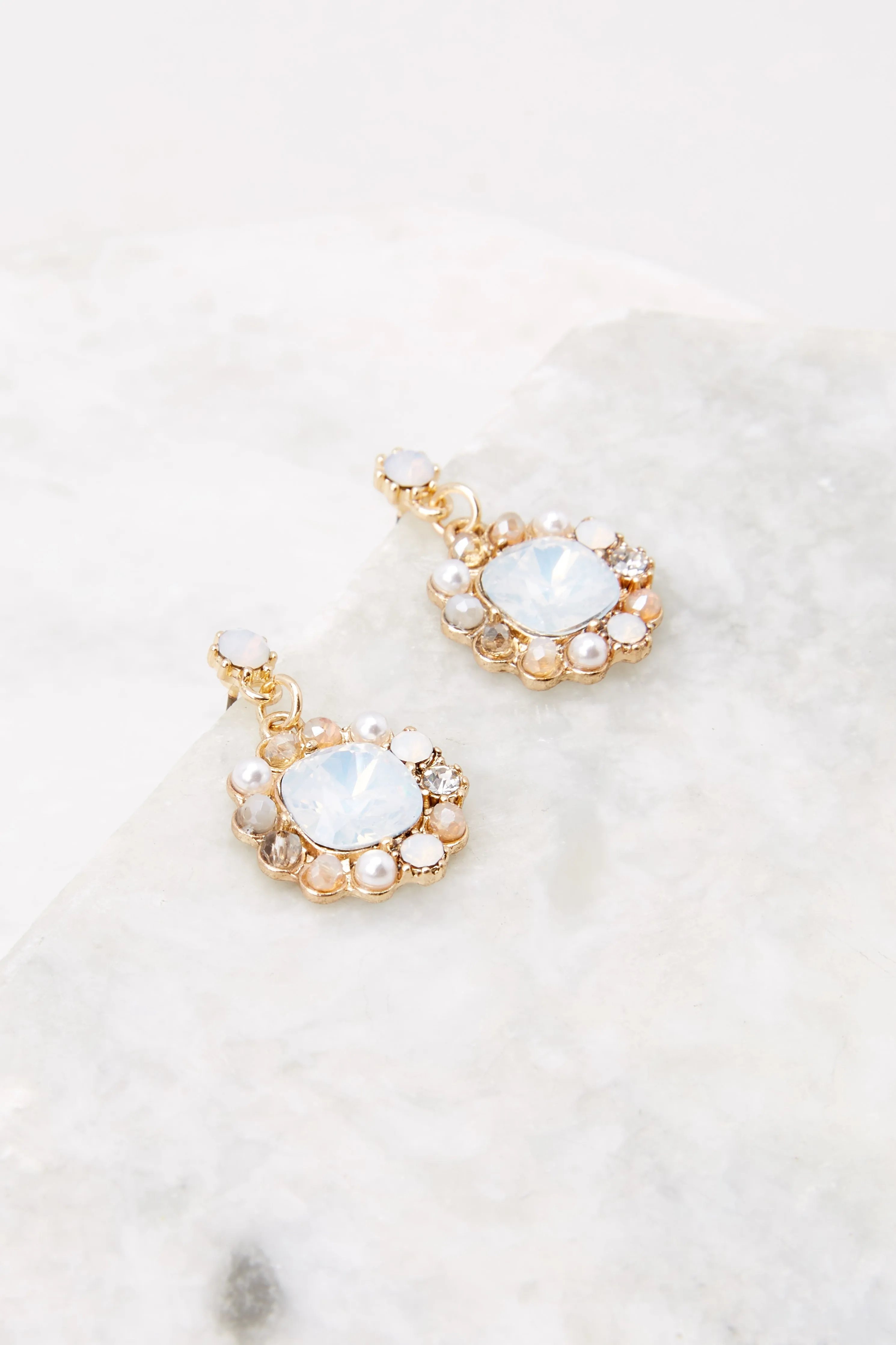 Pretty Theories White Opal And Gold Earrings