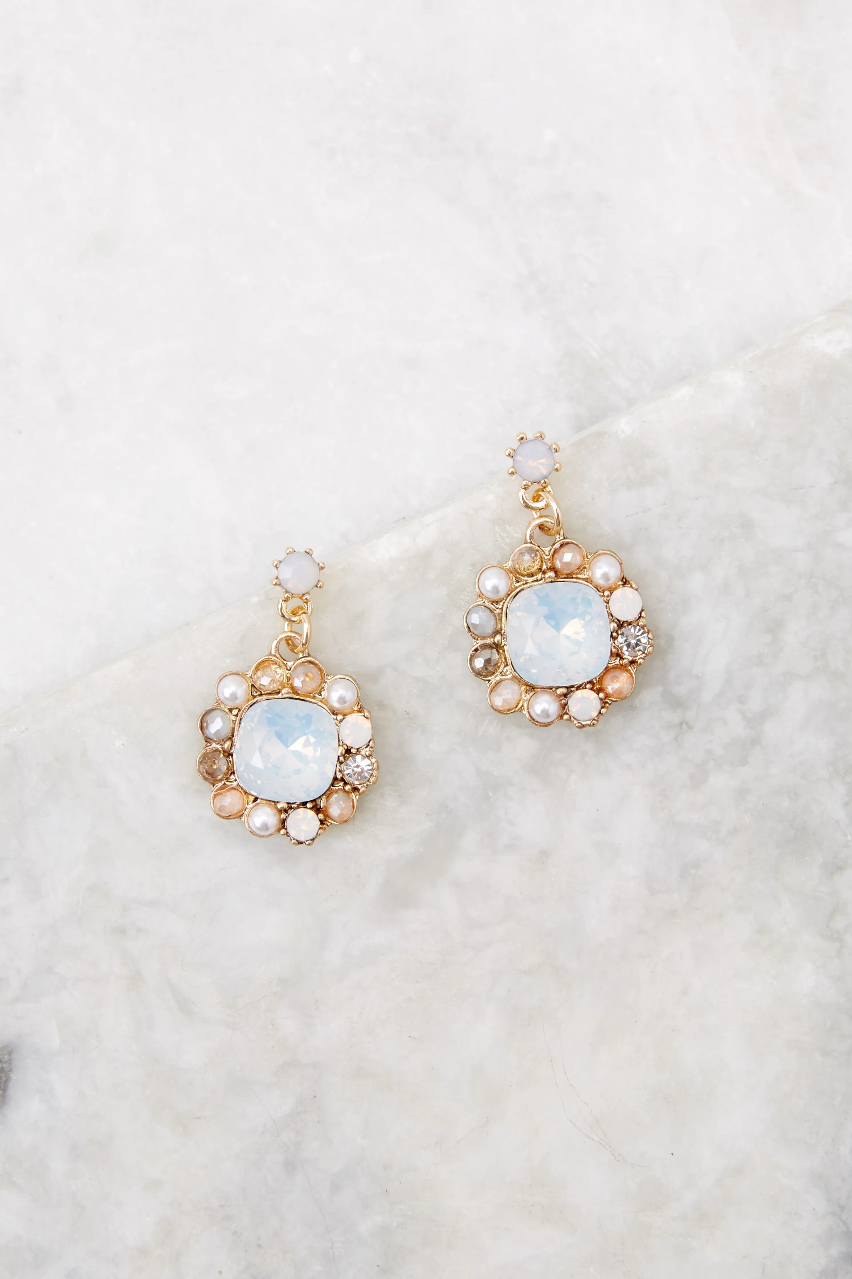 Pretty Theories White Opal And Gold Earrings