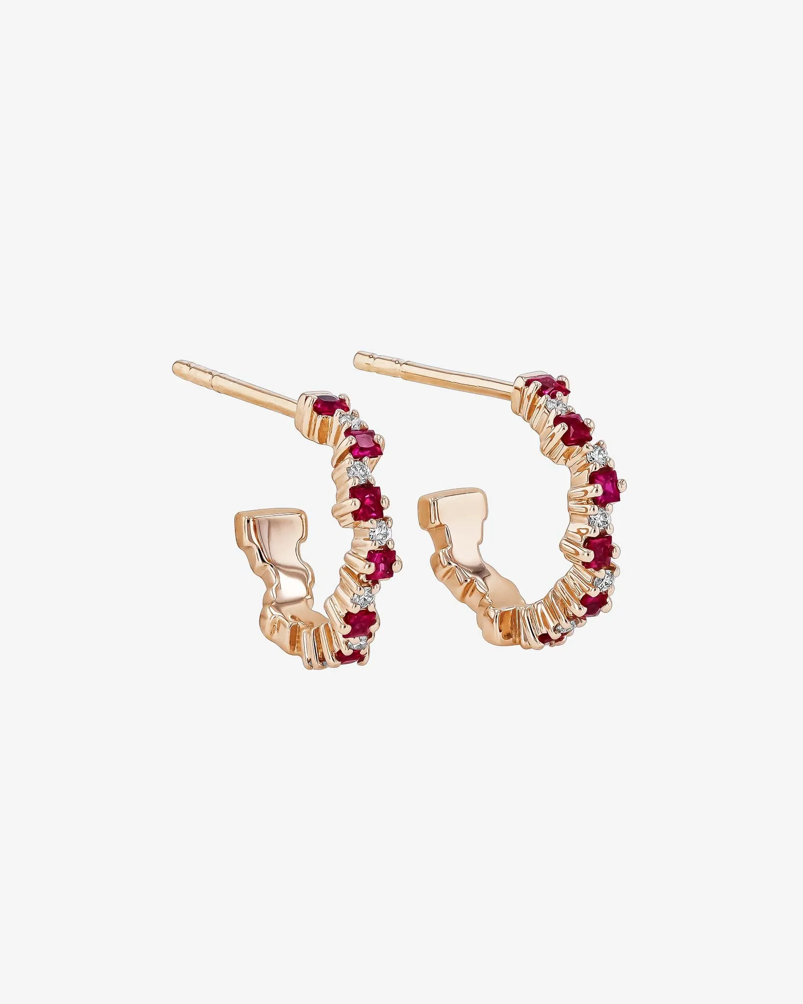 Princess Staggered Ruby Mini Hoops