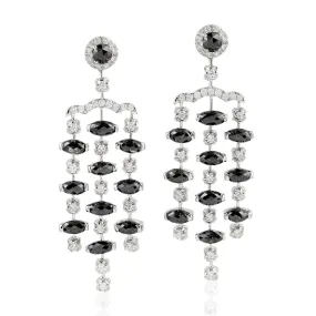 Prong Natural White Black Ice Diamond 18K White Gold Chandelier Earrings For Her