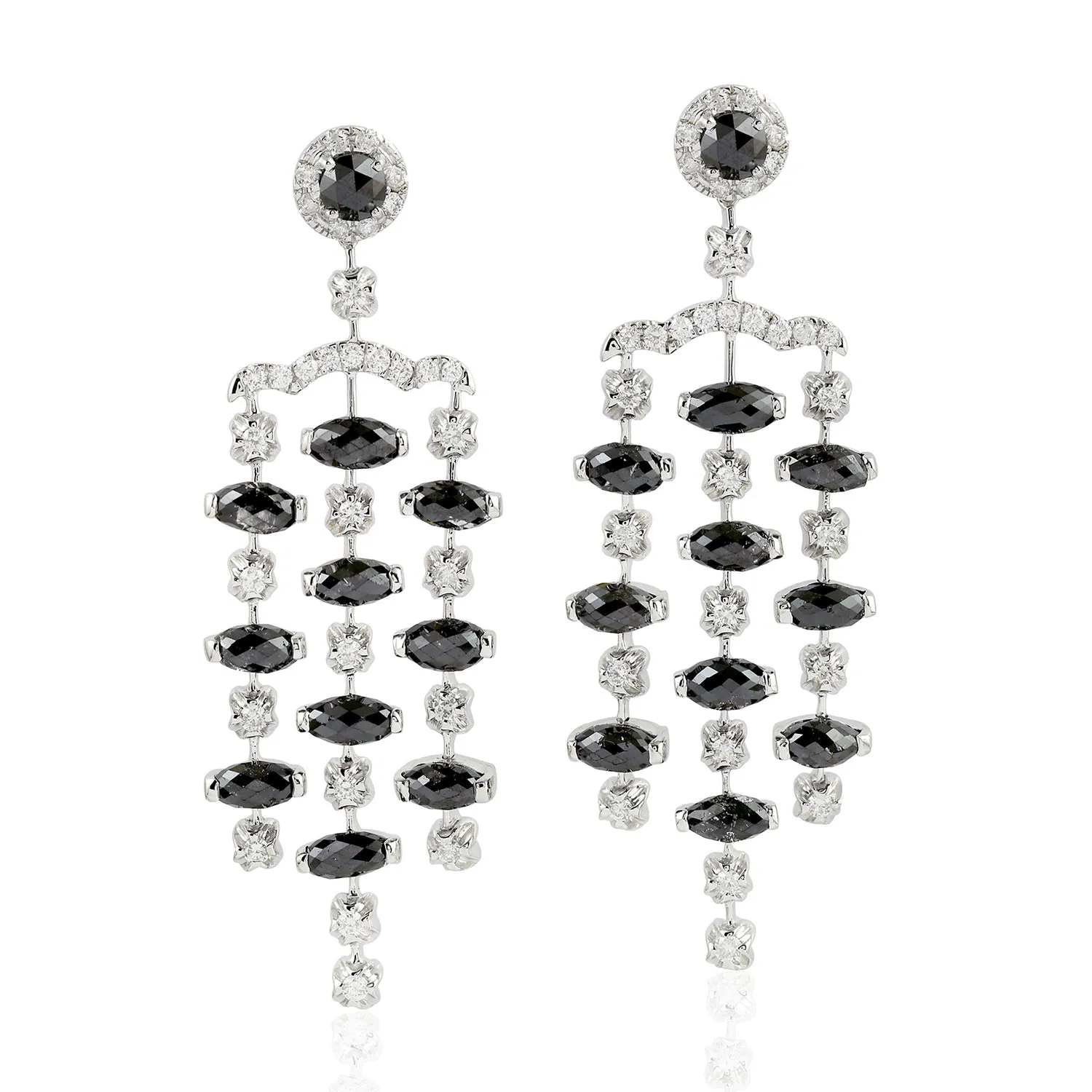 Prong Natural White Black Ice Diamond 18K White Gold Chandelier Earrings For Her