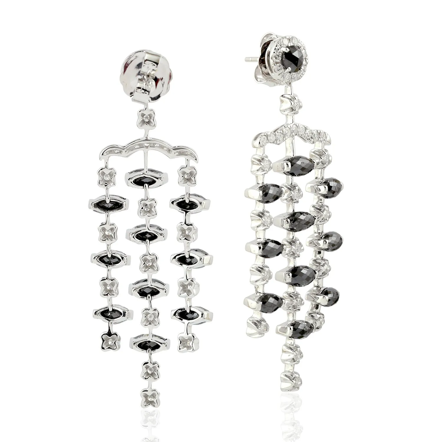 Prong Natural White Black Ice Diamond 18K White Gold Chandelier Earrings For Her