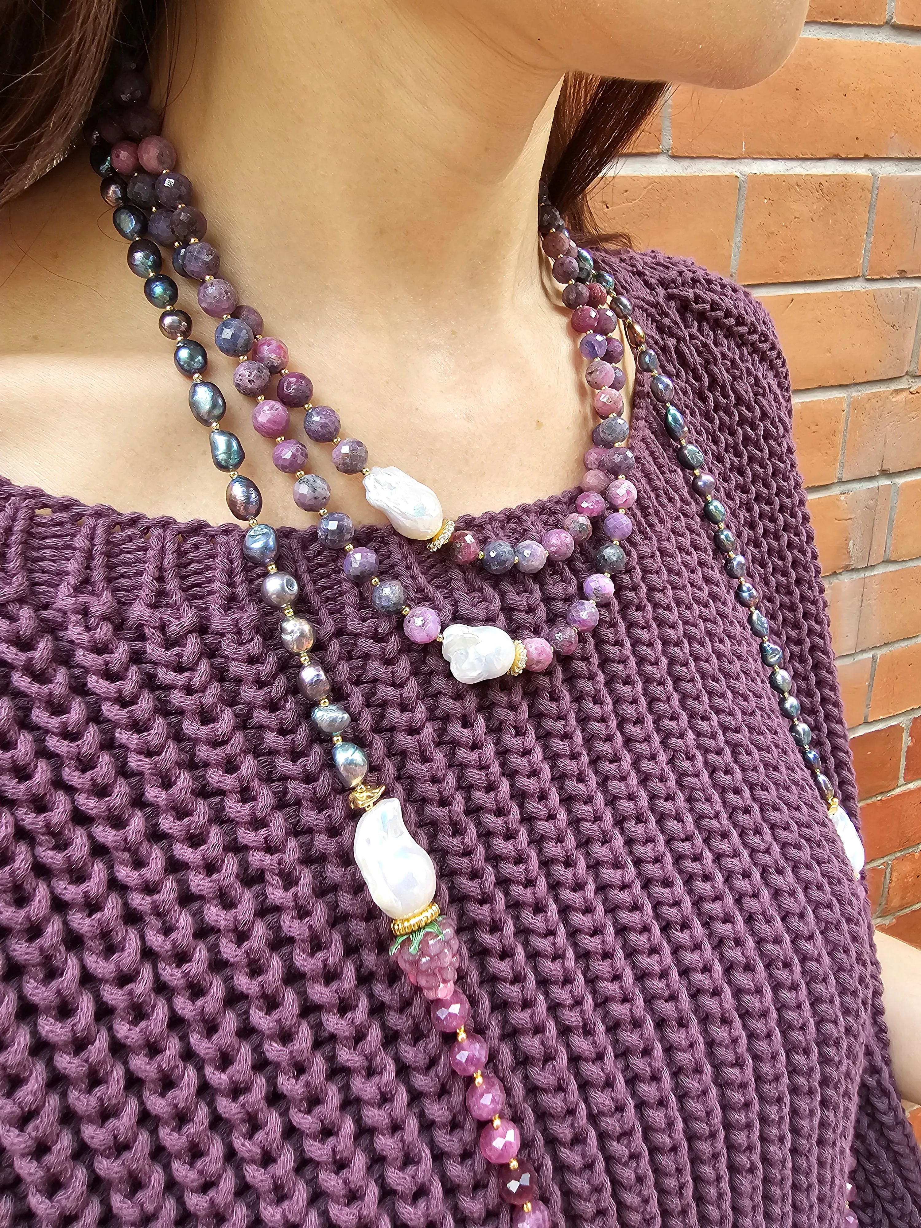 Purple Pearls With Agate And Baroque Pearls Long Necklace NN022