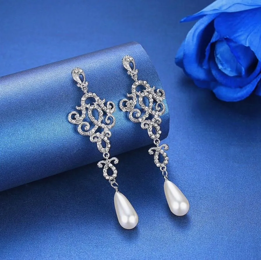 "Charleston" - Rhinestone and Pearl Bridal Earrings