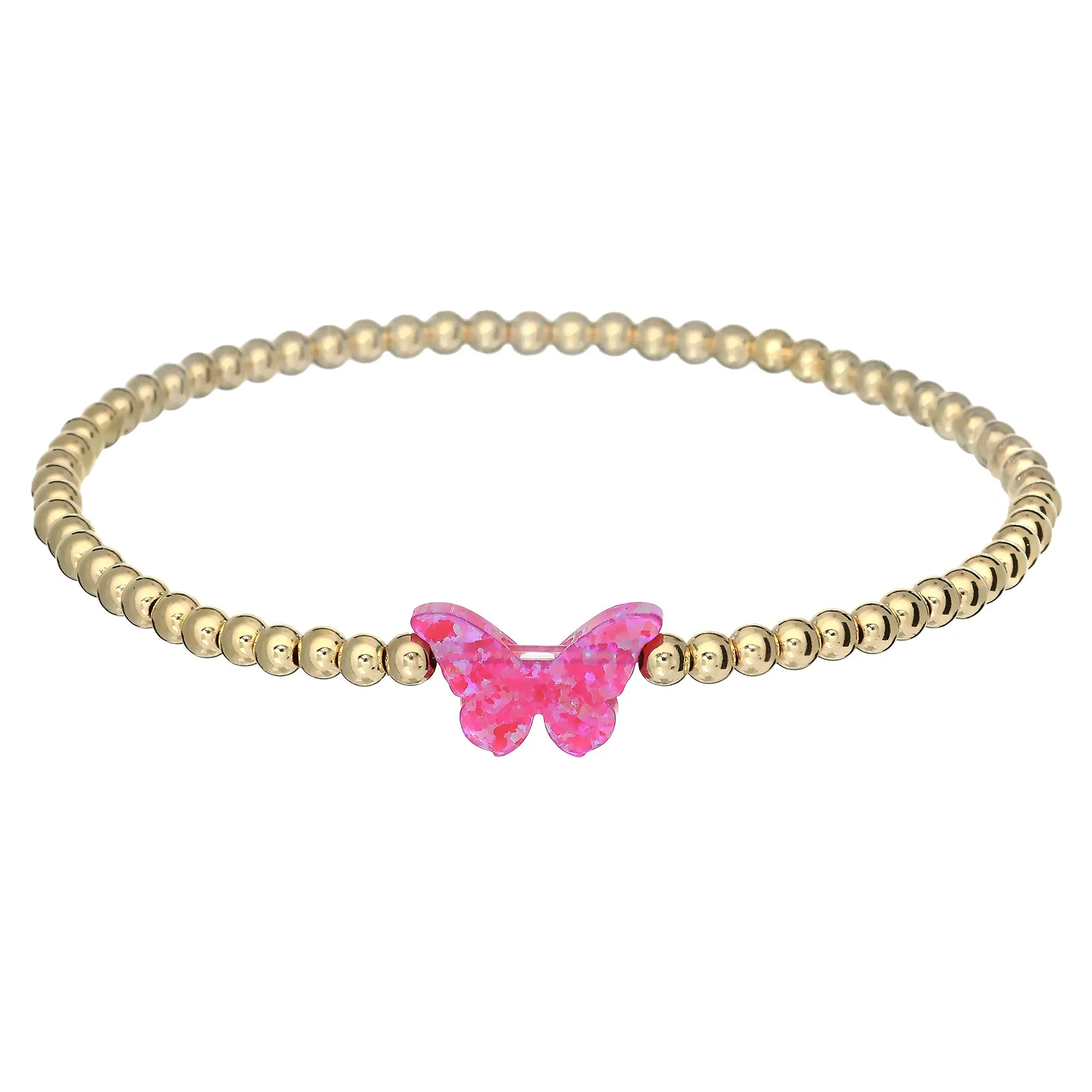 "CLASSIC OPAL BUTTERFLY" Charm and Gold Filled Ball Beaded Bracelet