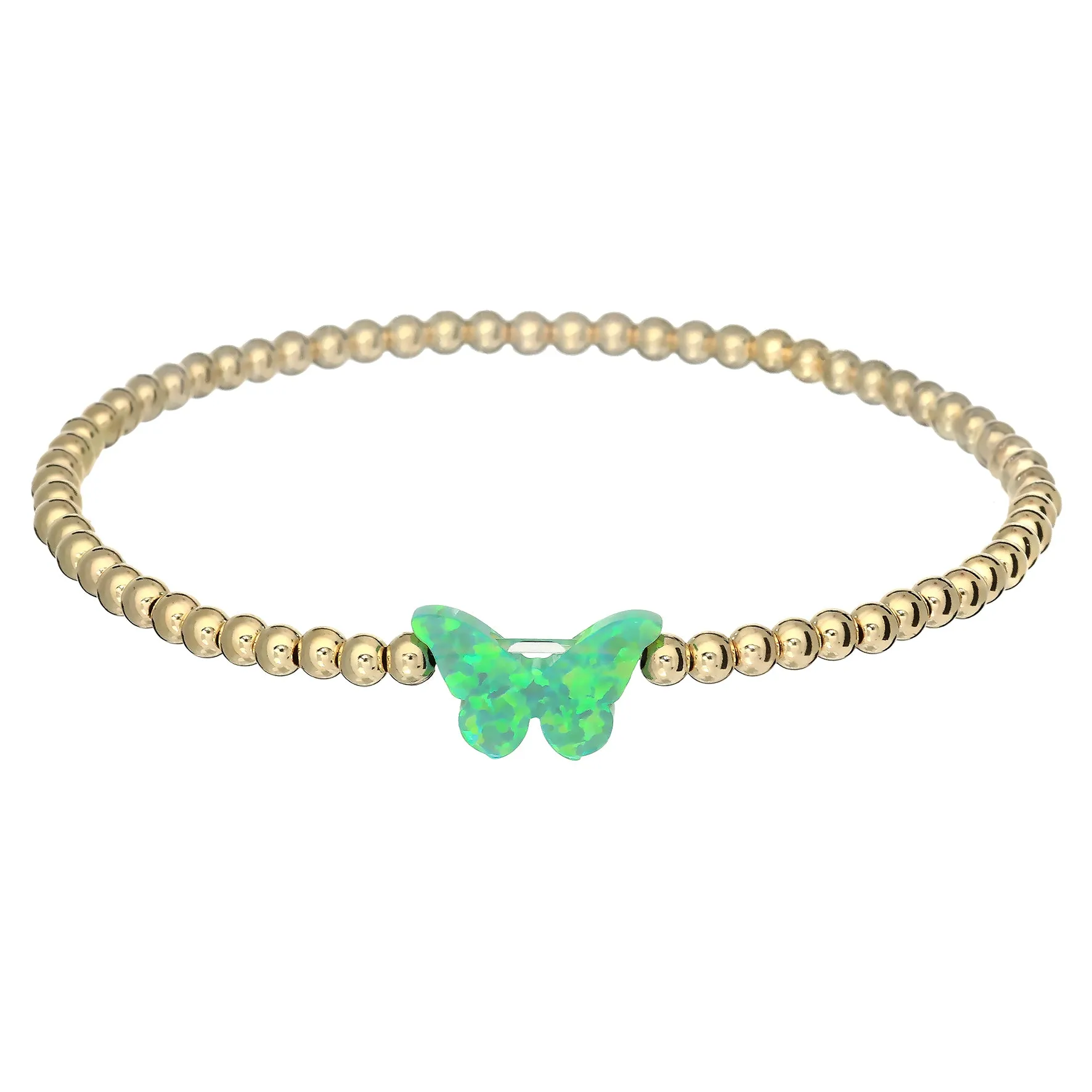 "CLASSIC OPAL BUTTERFLY" Charm and Gold Filled Ball Beaded Bracelet