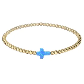 "CROSS" Opal Charm and Gold Filled Ball Beaded Bracelet