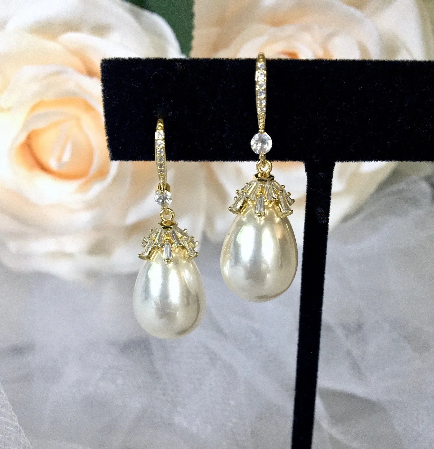 "Dora" - Bohemian Gold Pearl Bridal Earrings - Available in Gold and Silver