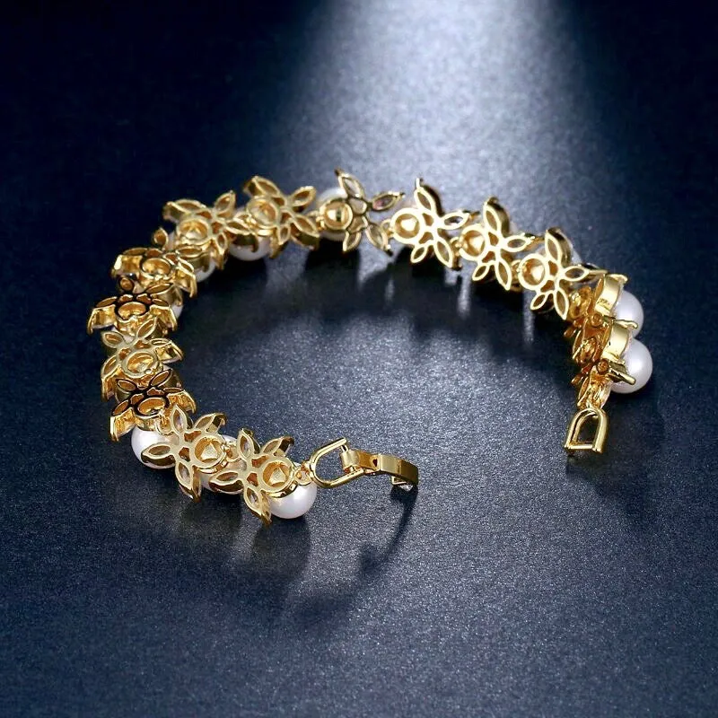 "Farrah" - Pearl and Cubic Zirconia Bridal Bracelet - Available in Silver, Rose Gold and Yellow Gold