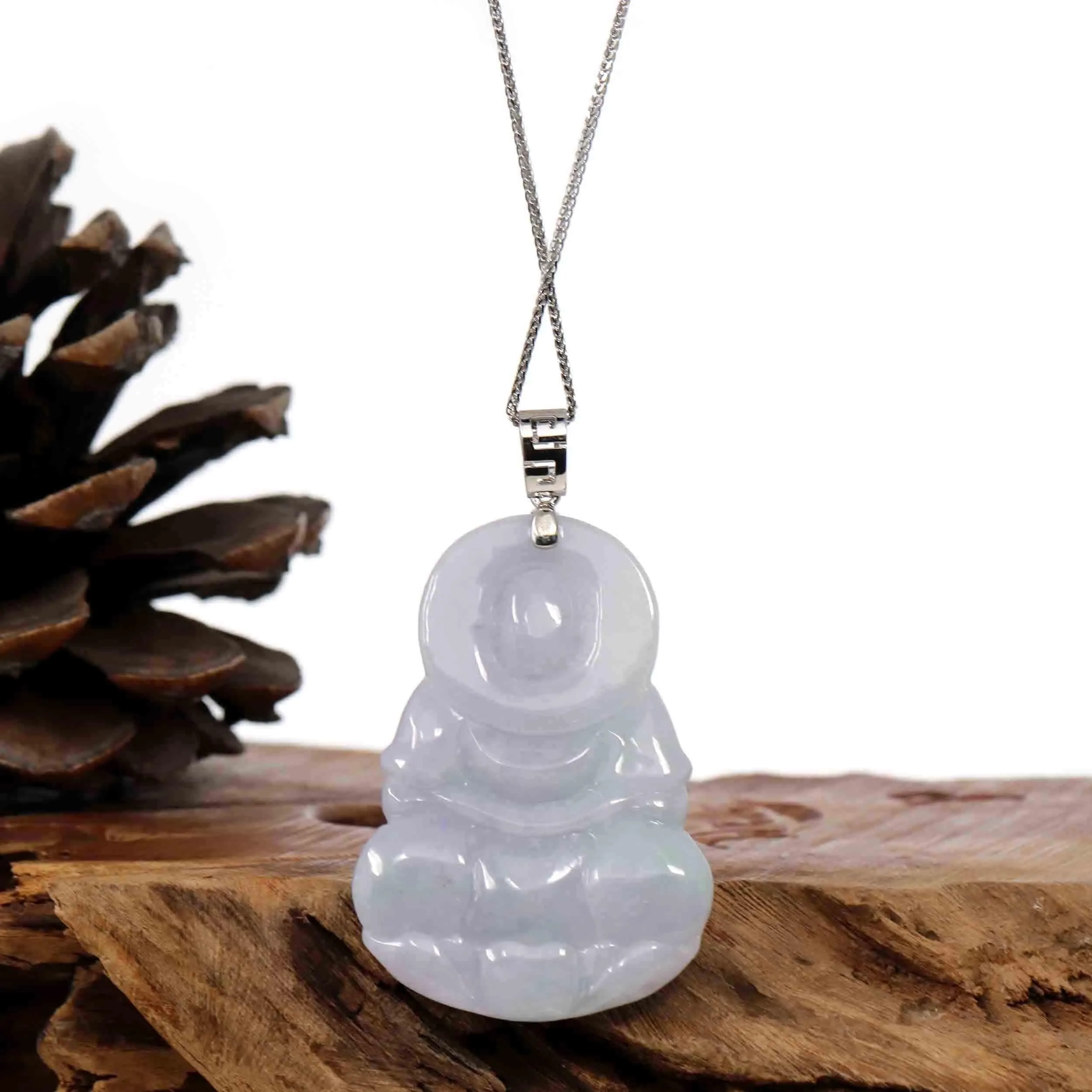 "Goddess of Compassion" Genuine Burmese Jadeite Jade Guanyin Necklace With Good Luck Design