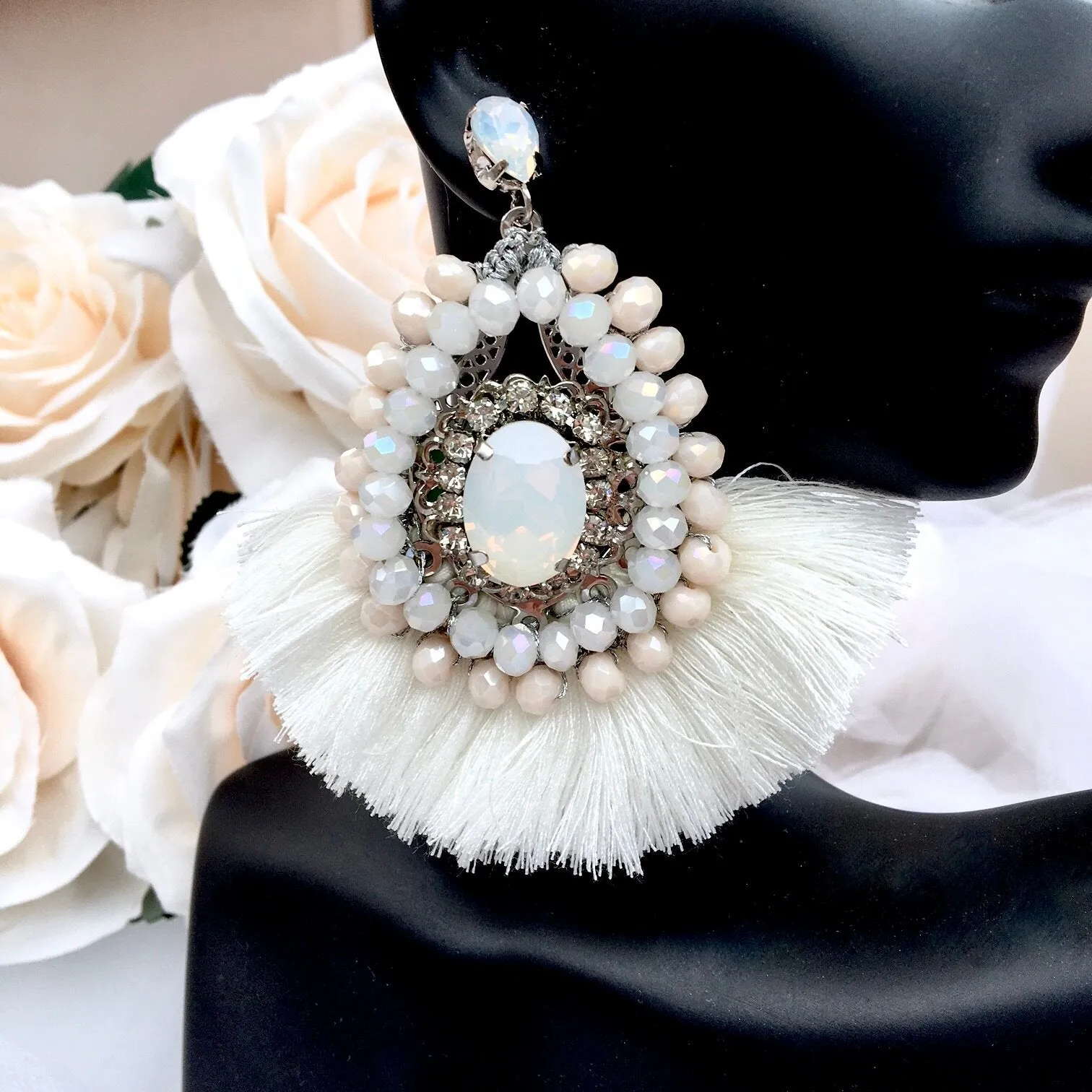 "Justyna" - Opal Bridal Tassel Earrings