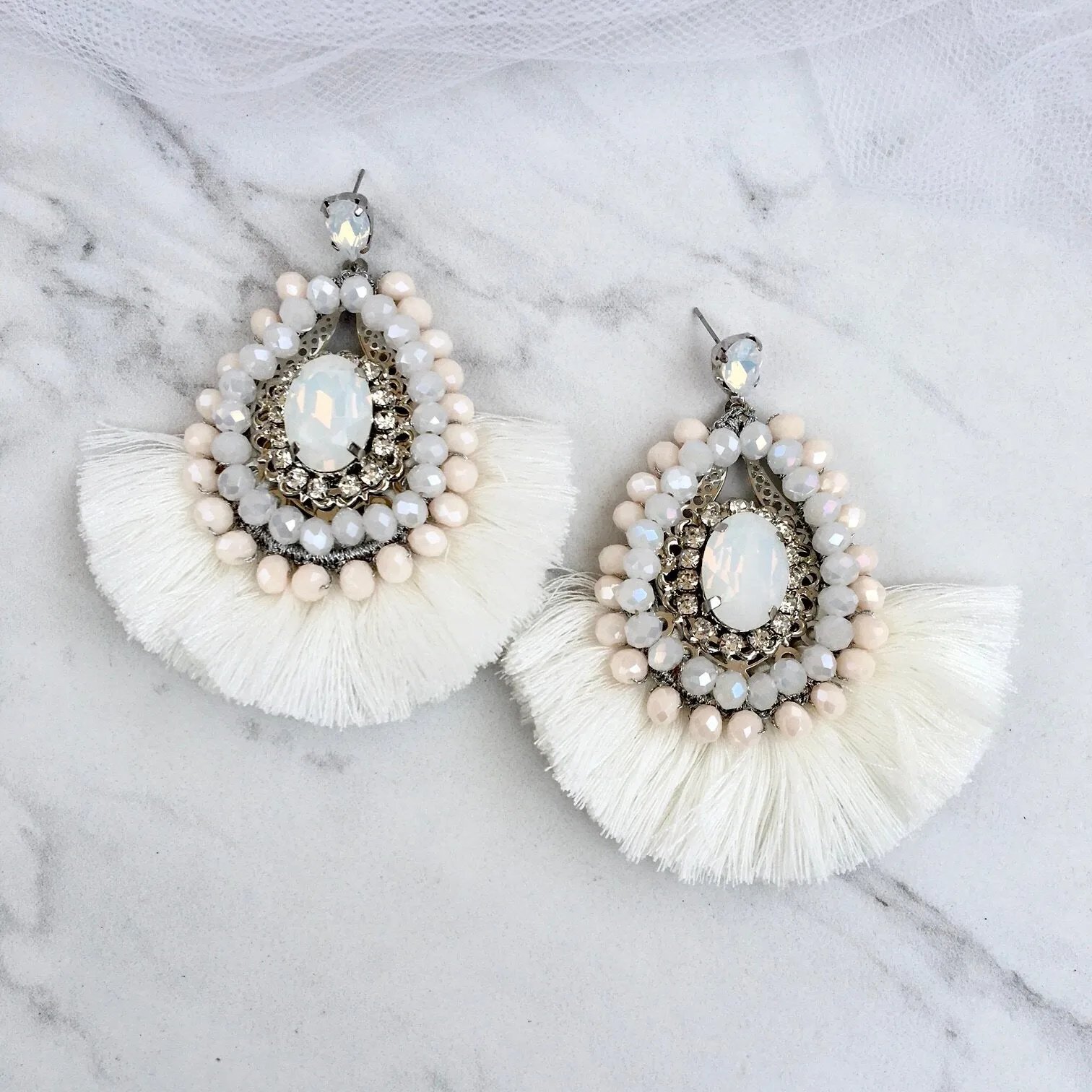 "Justyna" - Opal Bridal Tassel Earrings