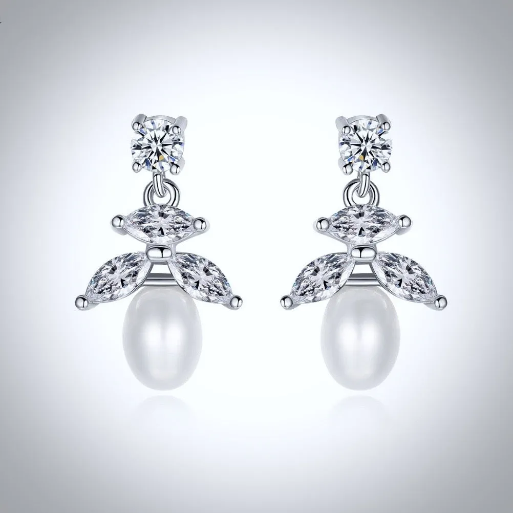 "Kim" - Pearl and Cubic Zirconia Bridal Earrings