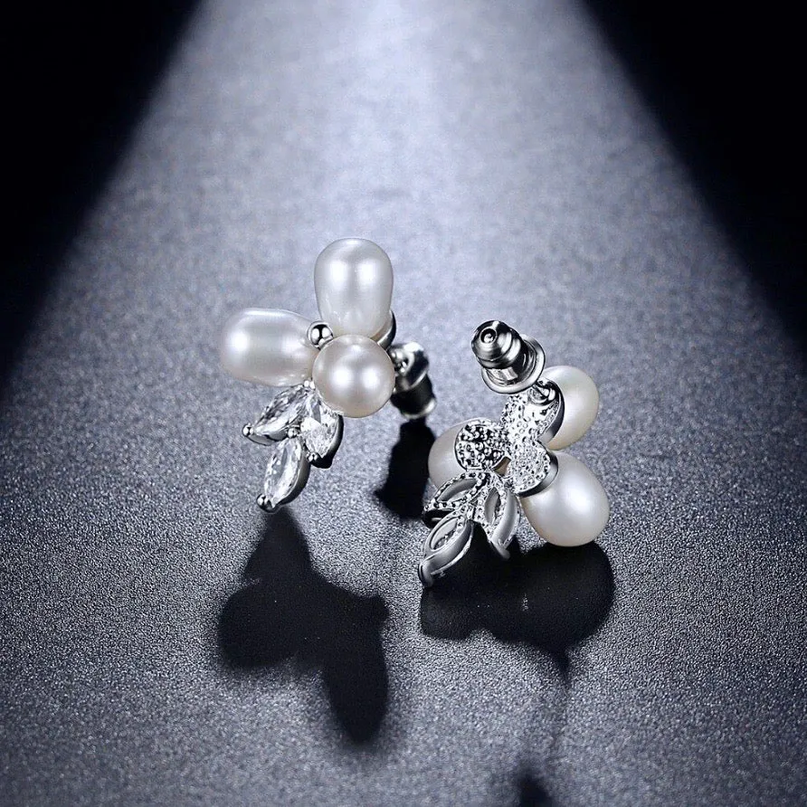 "Lena" - Freshwater Pearl and Cubic Zirconia Bridal Earrings