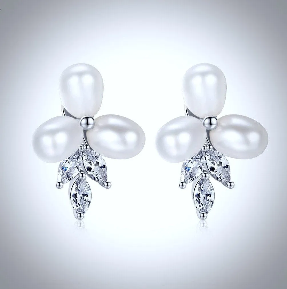 "Lena" - Freshwater Pearl and Cubic Zirconia Bridal Earrings