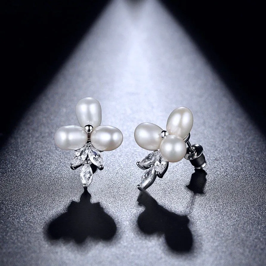 "Lena" - Freshwater Pearl and Cubic Zirconia Bridal Earrings