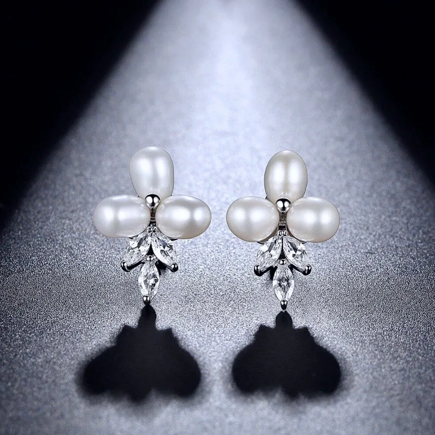 "Lena" - Freshwater Pearl and Cubic Zirconia Bridal Earrings