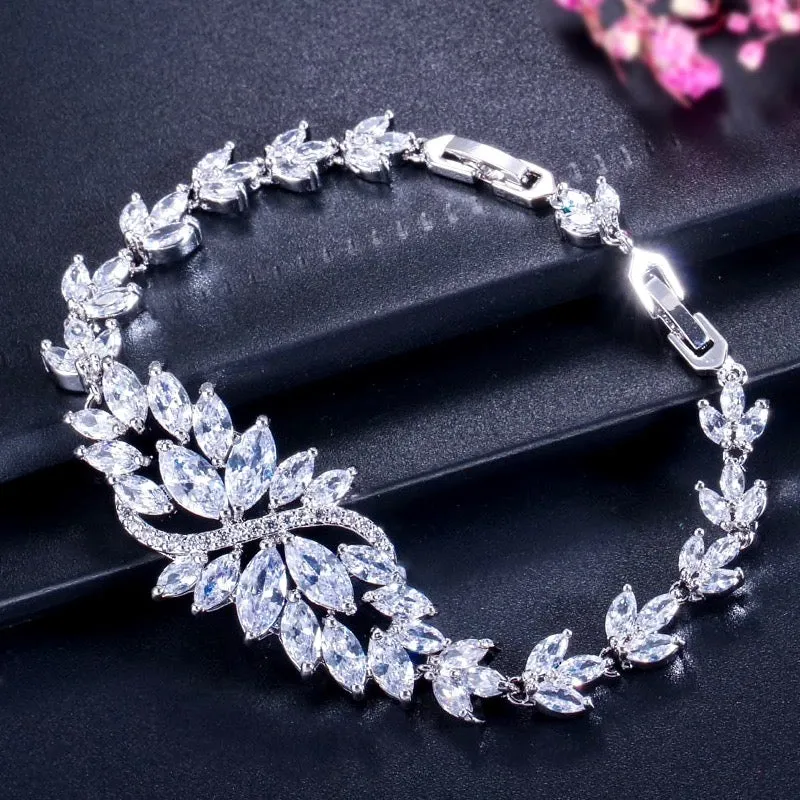 "Luana" - Cubic Zirconia Bridal Bracelet - Available in Yellow Gold, Silver and Rose Gold