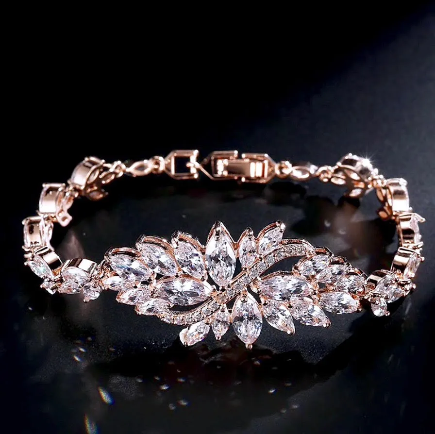 "Luana" - Cubic Zirconia Bridal Bracelet - Available in Yellow Gold, Silver and Rose Gold