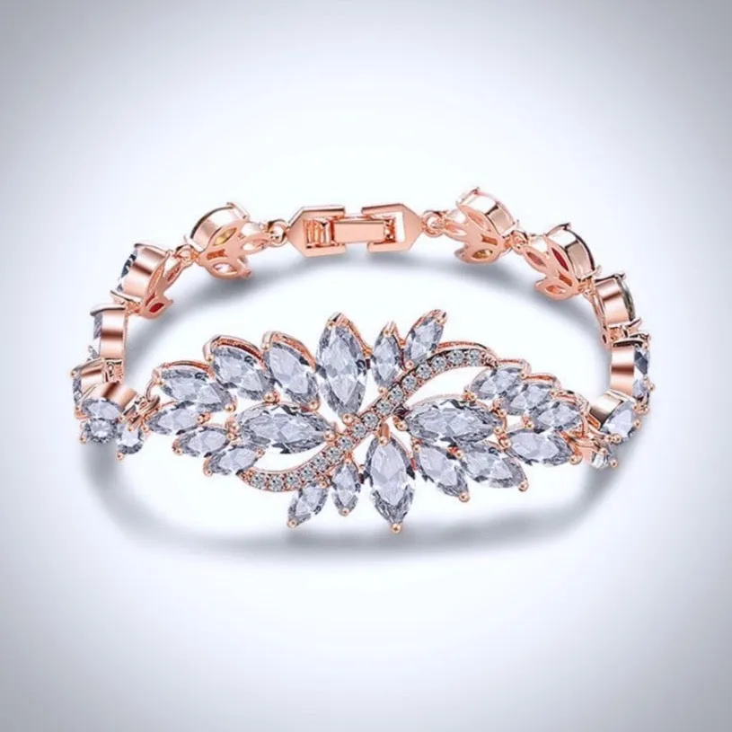 "Luana" - Cubic Zirconia Bridal Bracelet - Available in Yellow Gold, Silver and Rose Gold