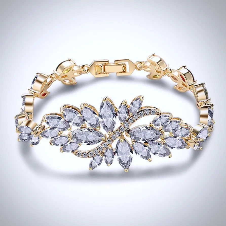 "Luana" - Cubic Zirconia Bridal Bracelet - Available in Yellow Gold, Silver and Rose Gold