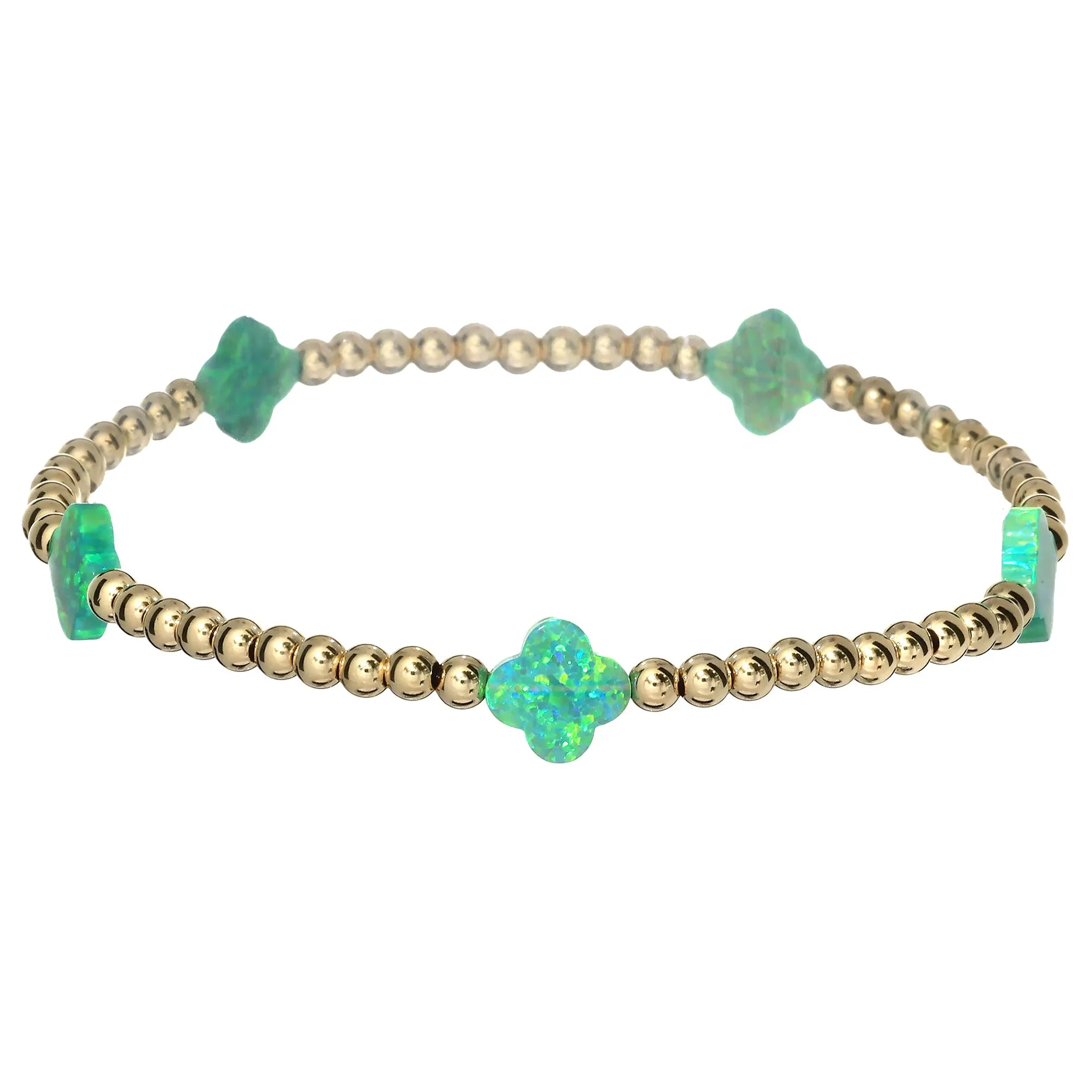 "LUCKY CLOVER" Medium Opal BTY on Gold Filled beaded Bracelet