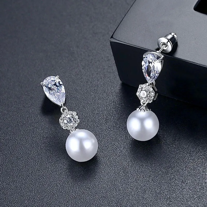 "Marissa" - Pearl and Cubic Zirconia Bridal Earrings