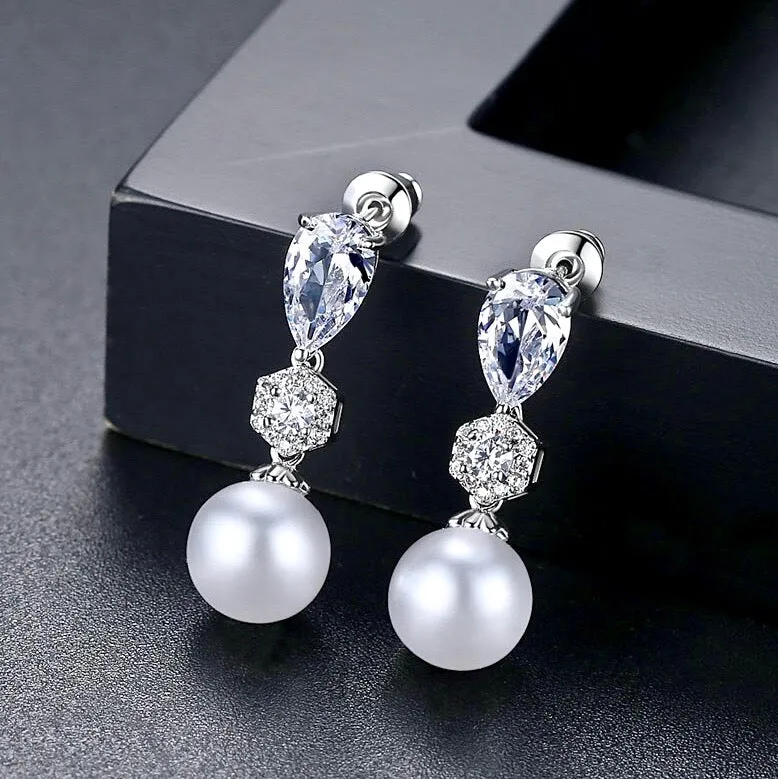 "Marissa" - Pearl and Cubic Zirconia Bridal Earrings