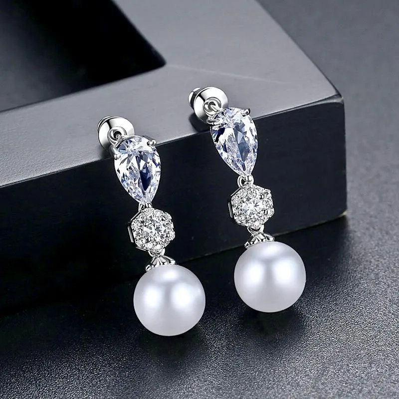 "Marissa" - Pearl and Cubic Zirconia Bridal Earrings