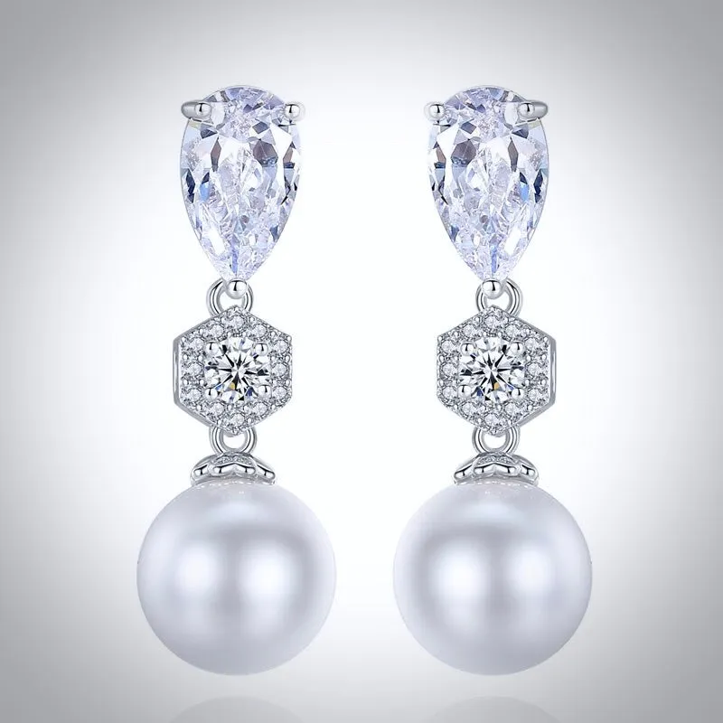 "Marissa" - Pearl and Cubic Zirconia Bridal Earrings