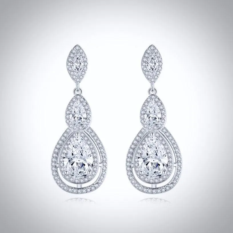 "Sabine" - Cubic Zirconia Bridal Earrings - Available in Silver, Rose Gold and Yellow Gold