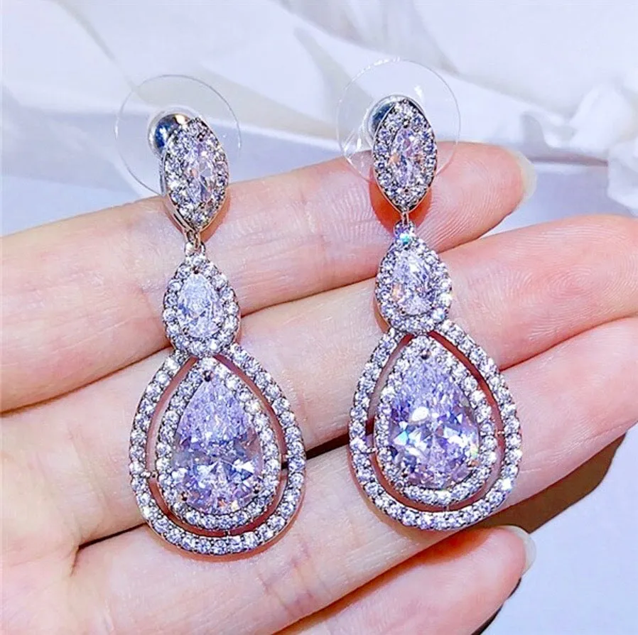 "Sabine" - Cubic Zirconia Bridal Earrings - Available in Silver, Rose Gold and Yellow Gold