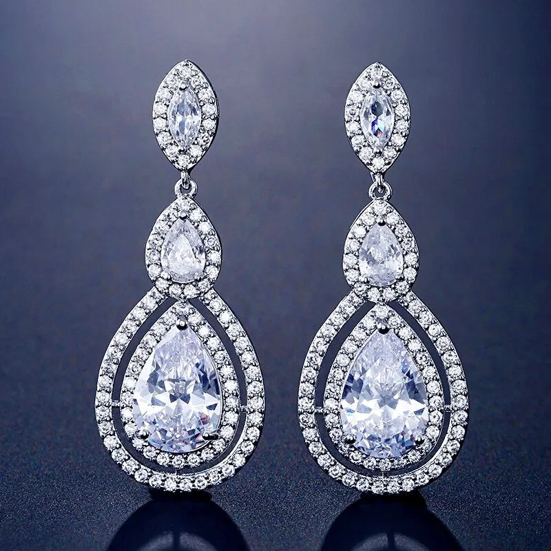 "Sabine" - Cubic Zirconia Bridal Earrings - Available in Silver, Rose Gold and Yellow Gold