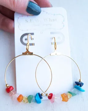 Rainbow Bead Hoop Earrings