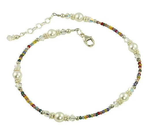 Rainbow Crystal Pearl Beaded Anklet