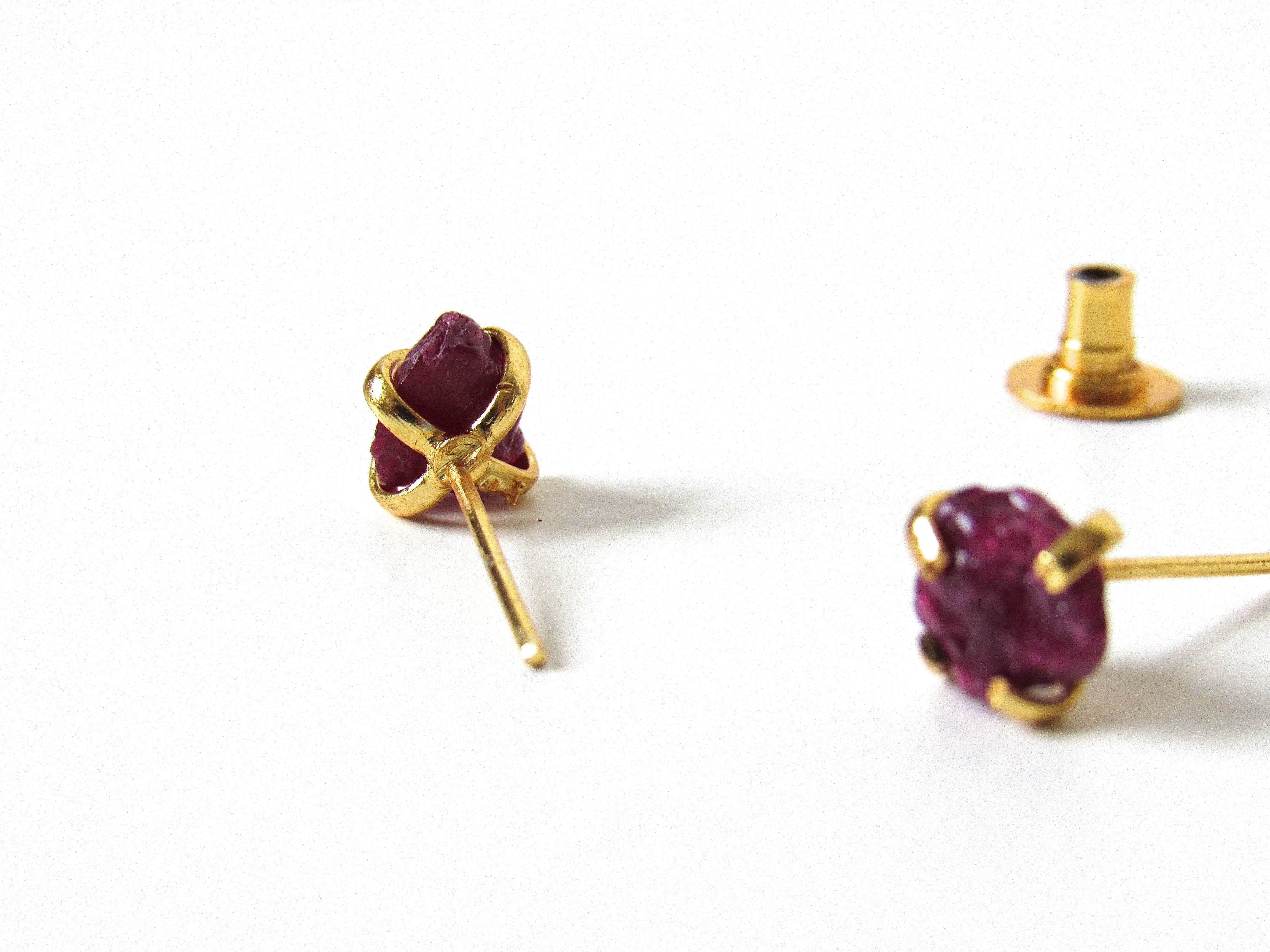 Raw Ruby Crystal Stud Earrings