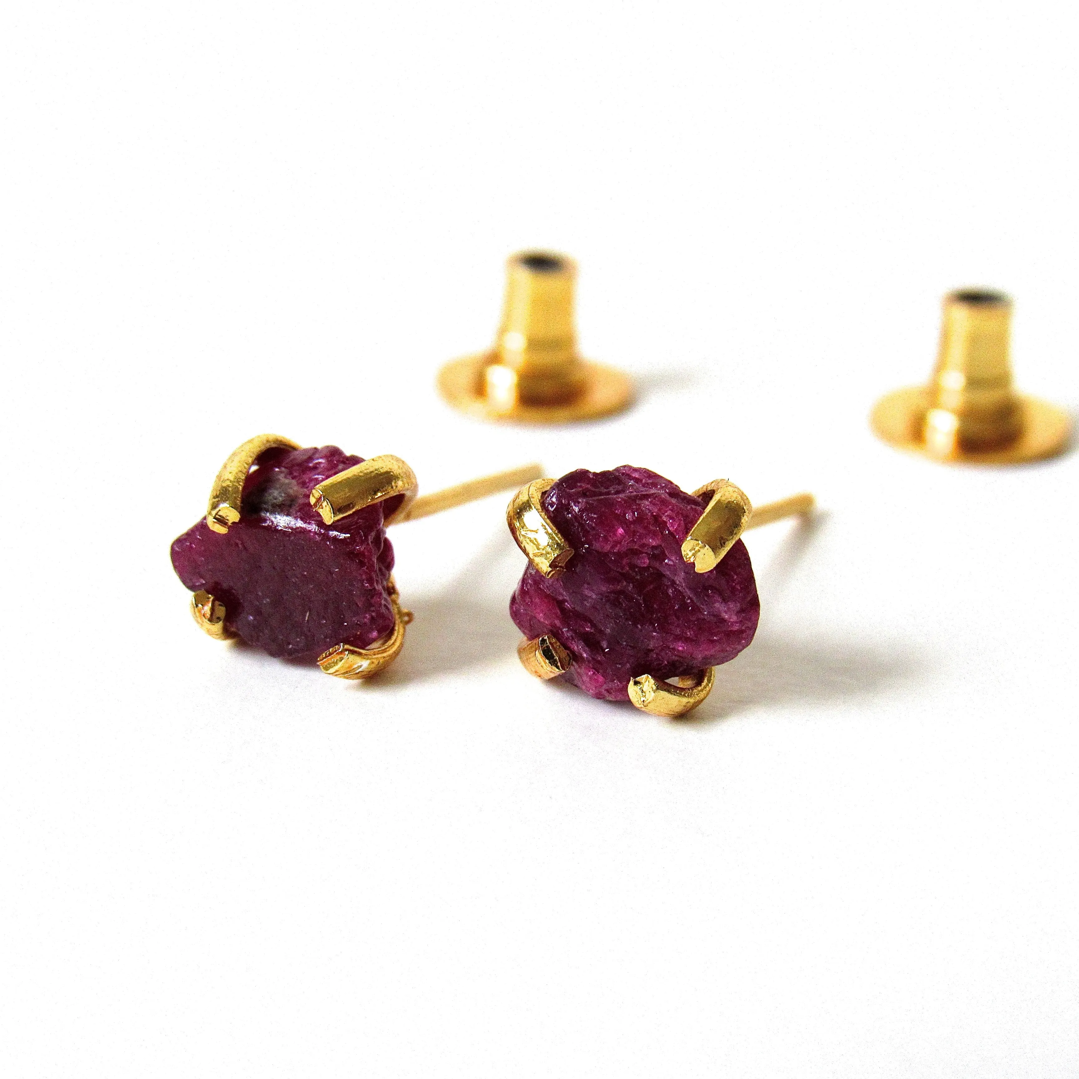 Raw Ruby Crystal Stud Earrings