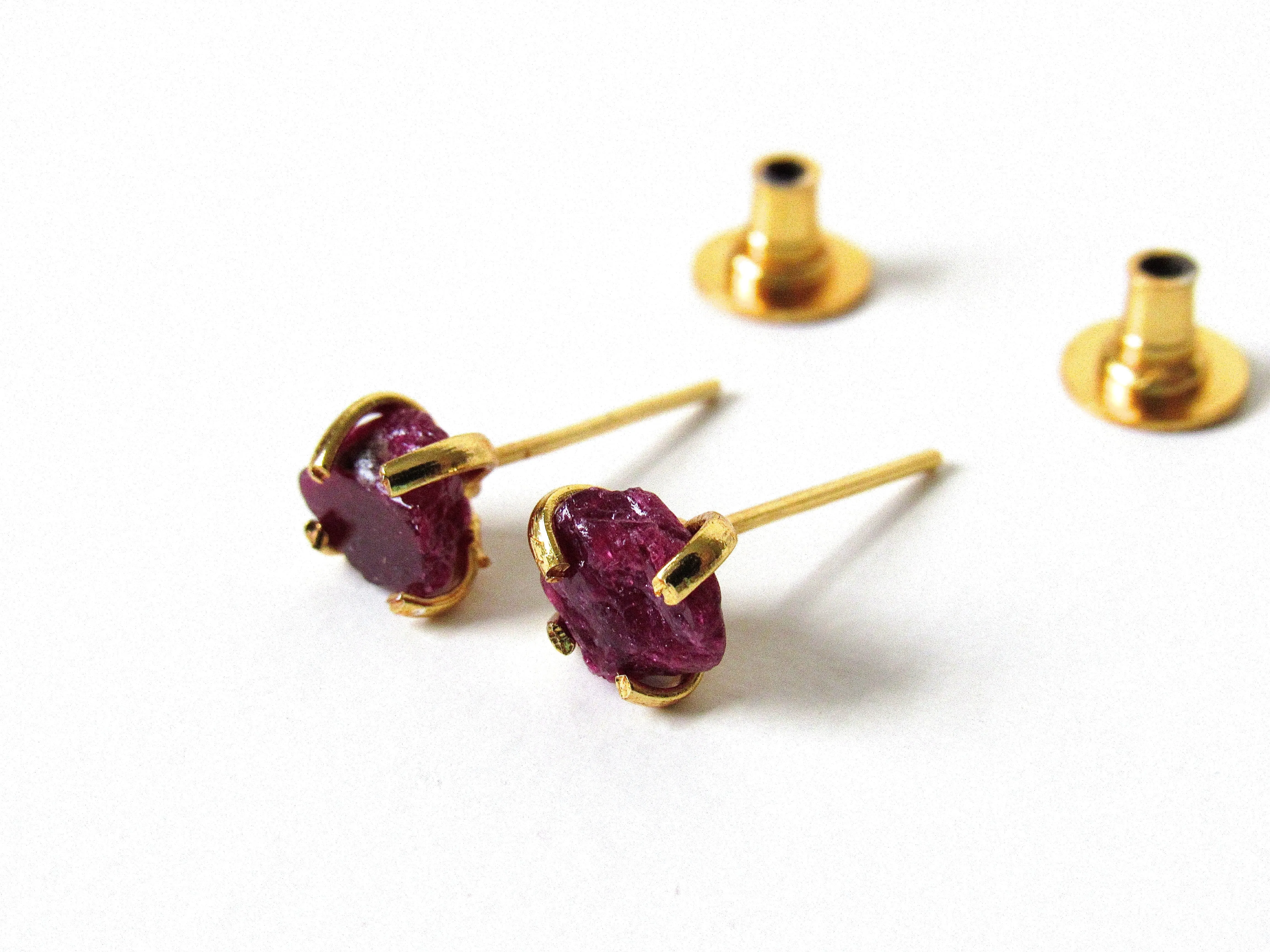 Raw Ruby Crystal Stud Earrings